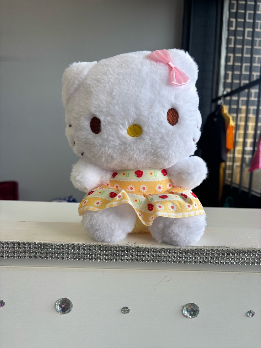 Hello Kitty White Plush with Yellow Strawberry Dress and Pink Bow